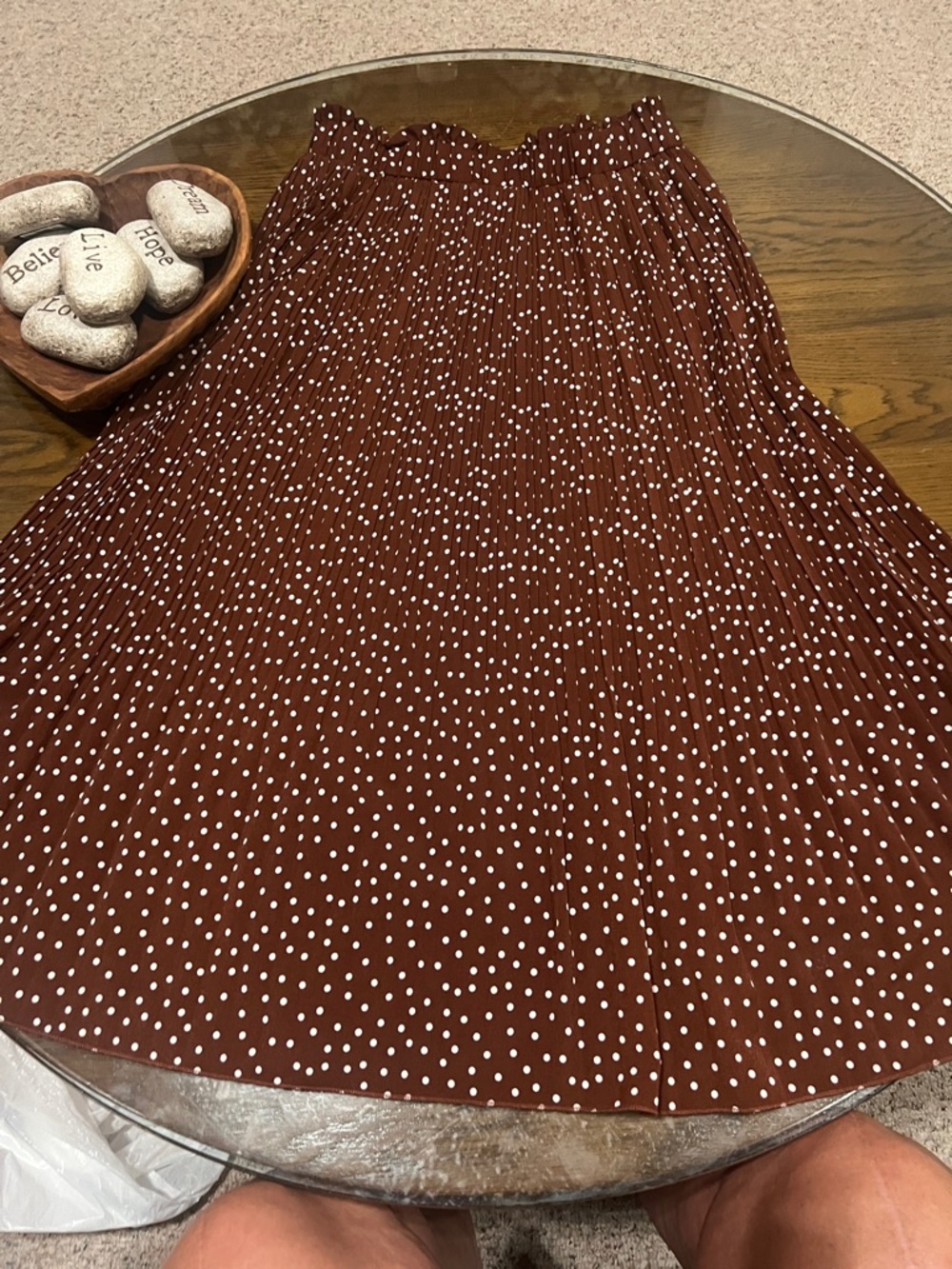 Pleated Polka Dot Midi Skirt - Brown